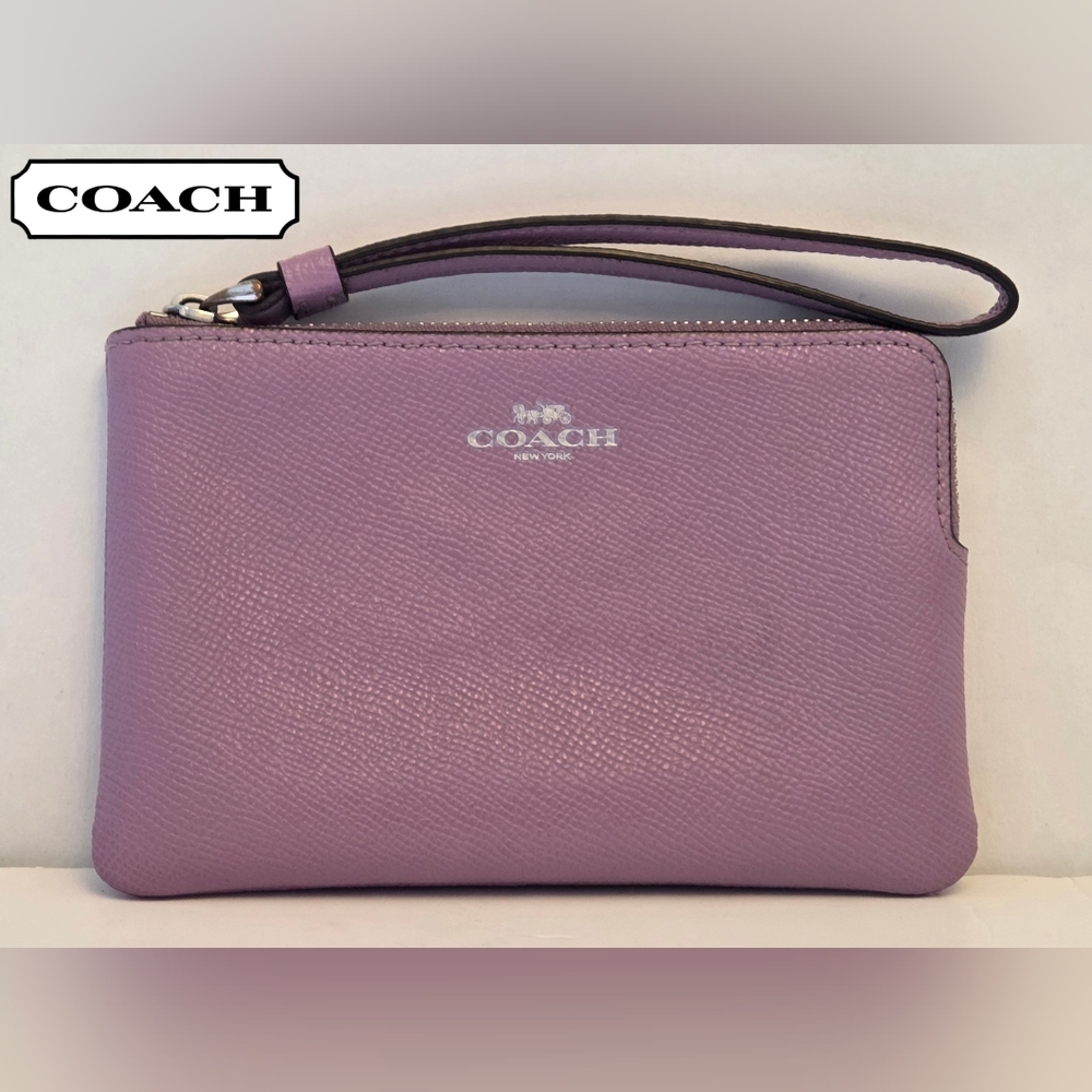 'Coach' Corner Zip Wristlet In Metallic Lilac